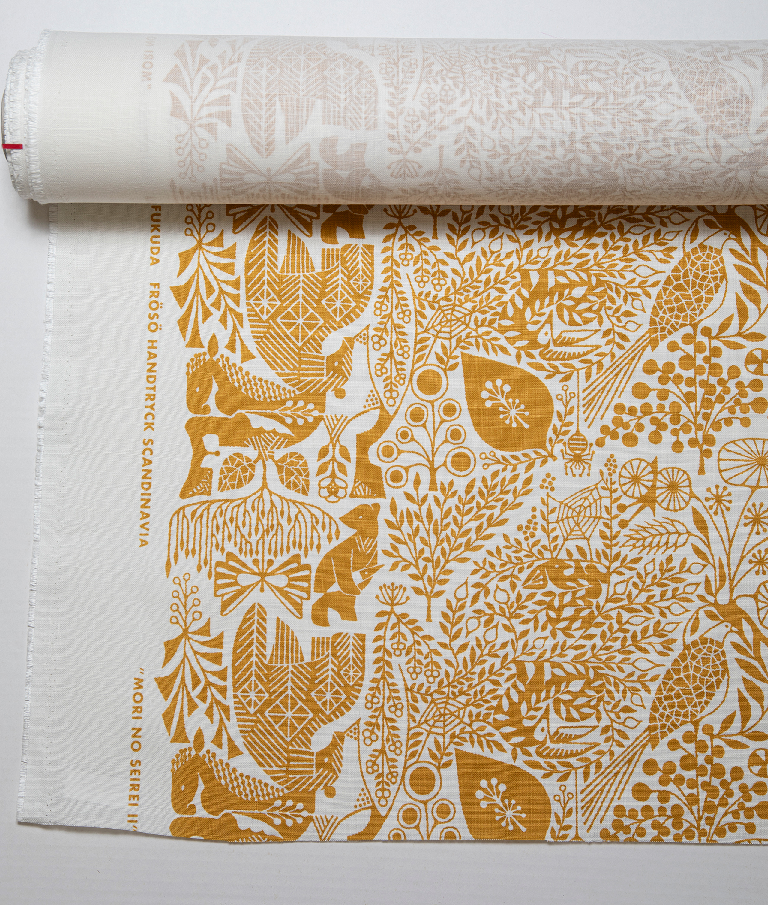 Linen fabric "MORI NO SEIREI” Mustard/White