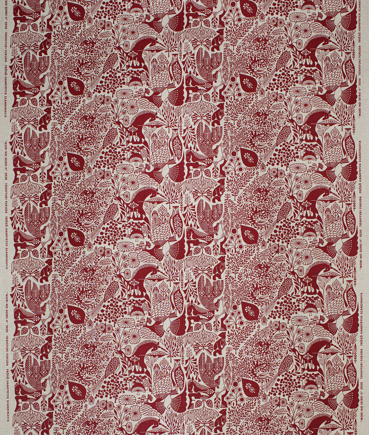 Linen fabric "MORI NO SEIREI” Dark red/Natural